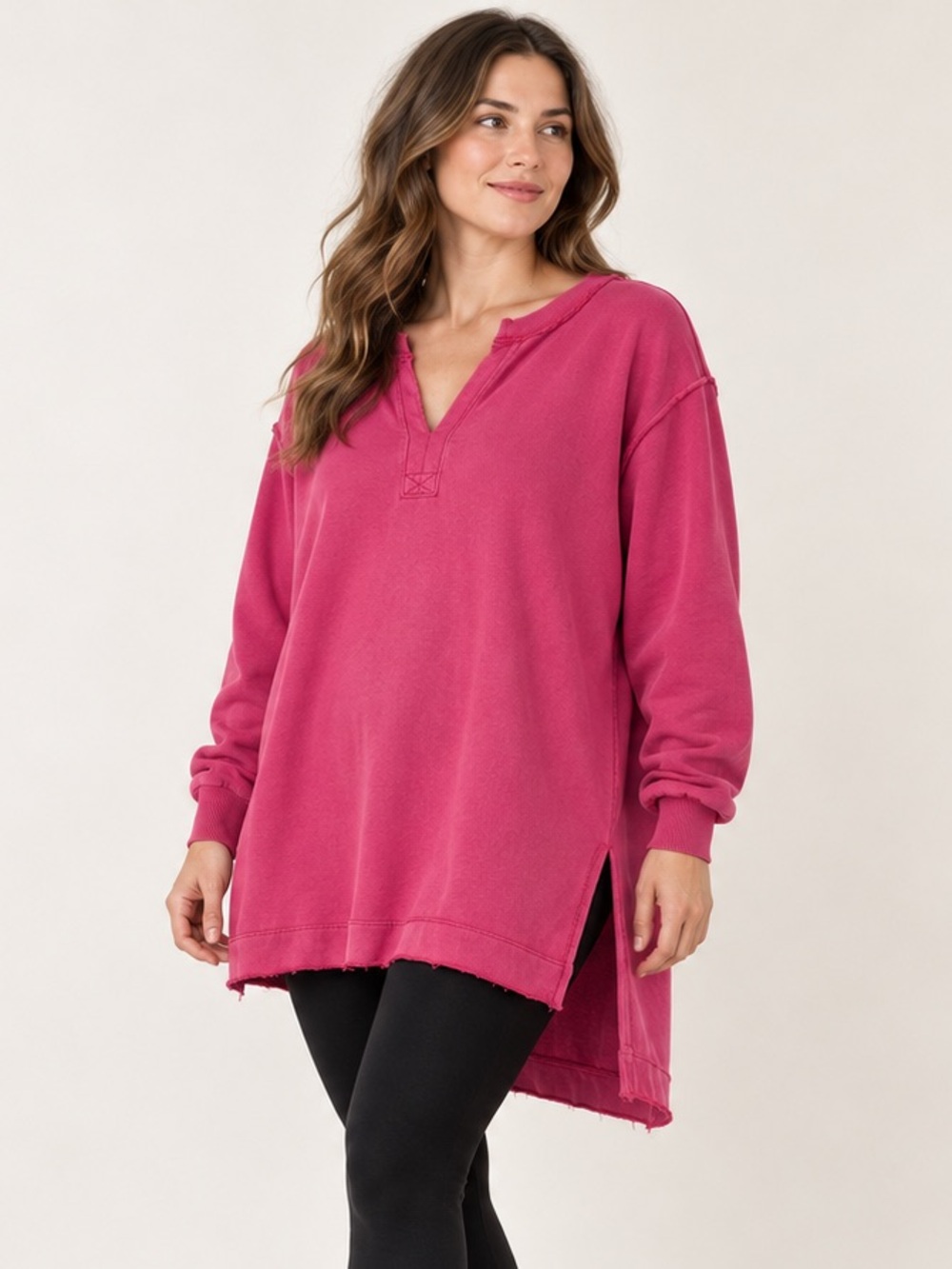Anthropologie Hot Pink Oversized Cotton High-Low Sweatshirt Tunic L